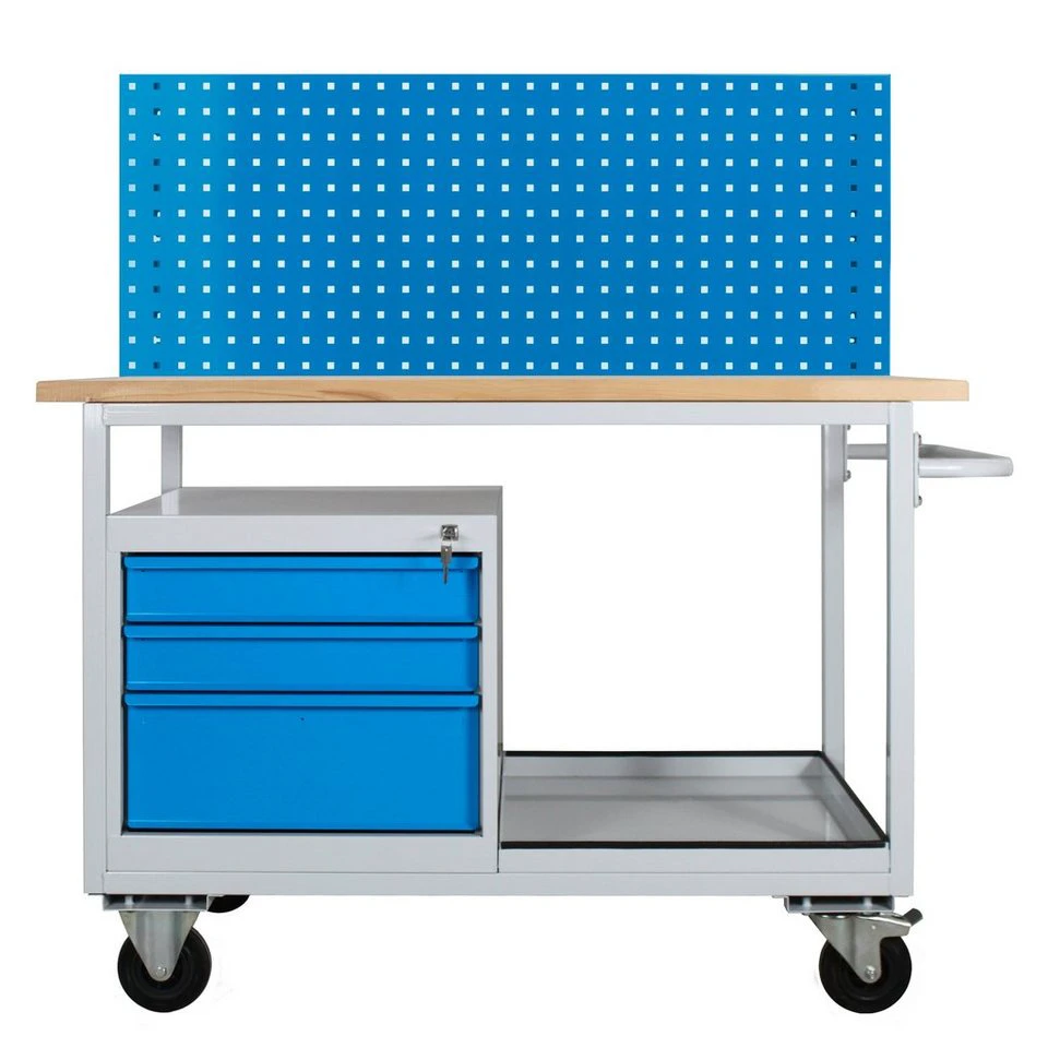 PROREGAL® Mobile Werkbank Light Rhino mit Ablagefach 3 Schubladen Lochplatte