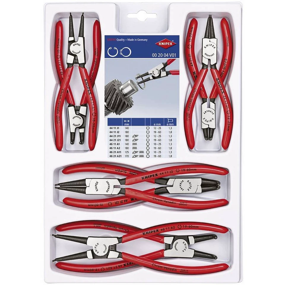 Knipex Sicherungsringzangen-Set 00 20 04 V01 8-teilig für Innen- und Außenringe