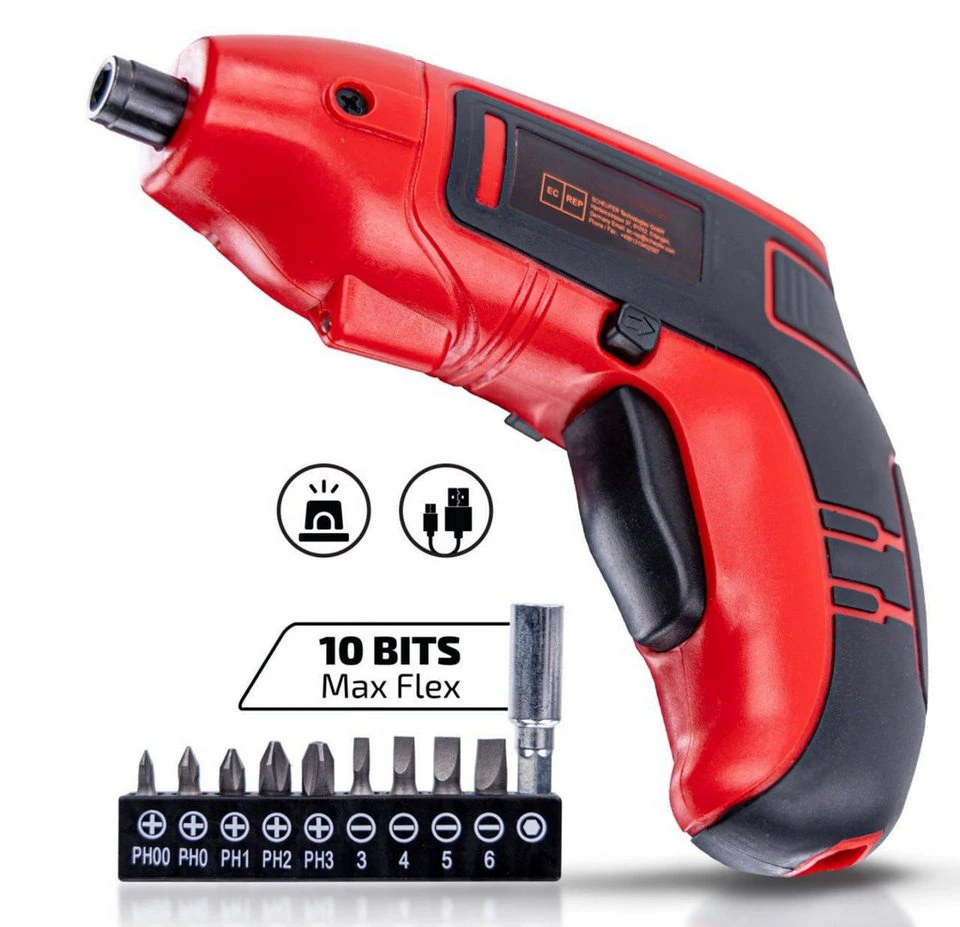 ALEAPOW Mini Akkuschrauber O2 2000mAh 3,6 V 200 U/min 5,00 Nm 9 Bits LED USB