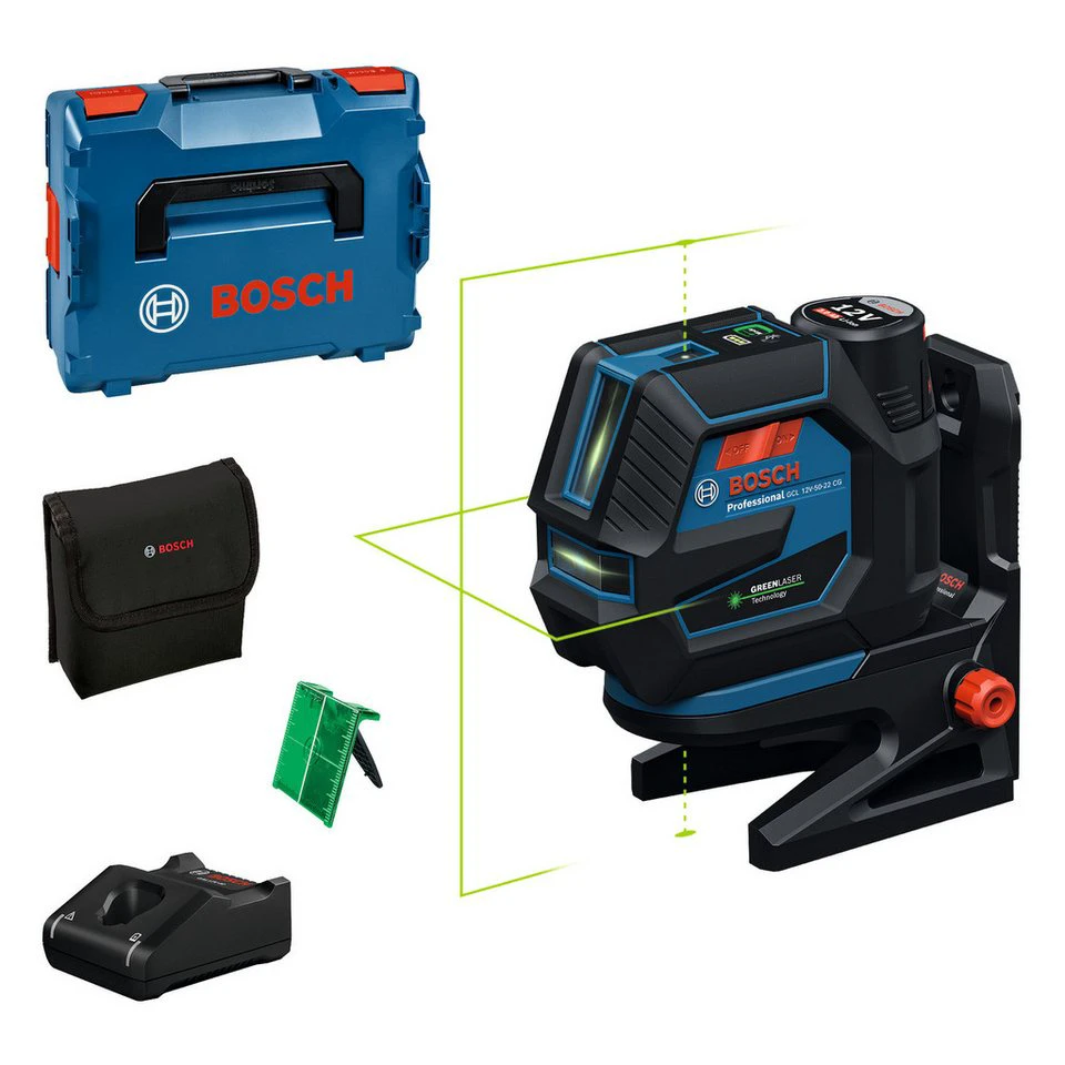 Bosch Professional GCL 12V-50-22 CG Kreuzlinienlaser Kombilaser mit Akku Ladegerät L-BOXX 136