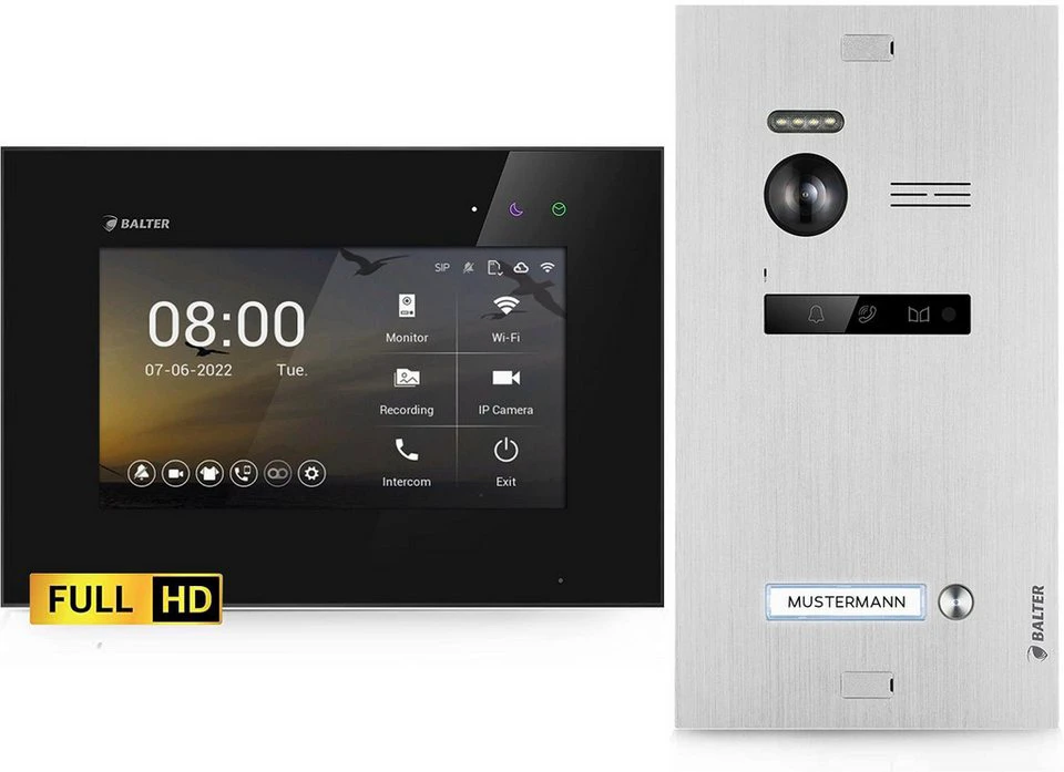 Balter EVO HD Video-Türsprechanlage 1 Monitor Einfamilienhaus Full HD 175° Weitwinkel