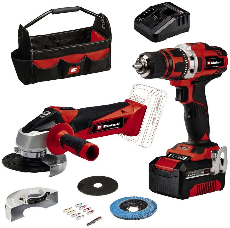 Einhell Elektrowerkzeug-Set TE-TK 18/2 Li Kit (CD+AG) Akku-Bohrschrauber Akku-Winkelschleifer Akku Ladegerät