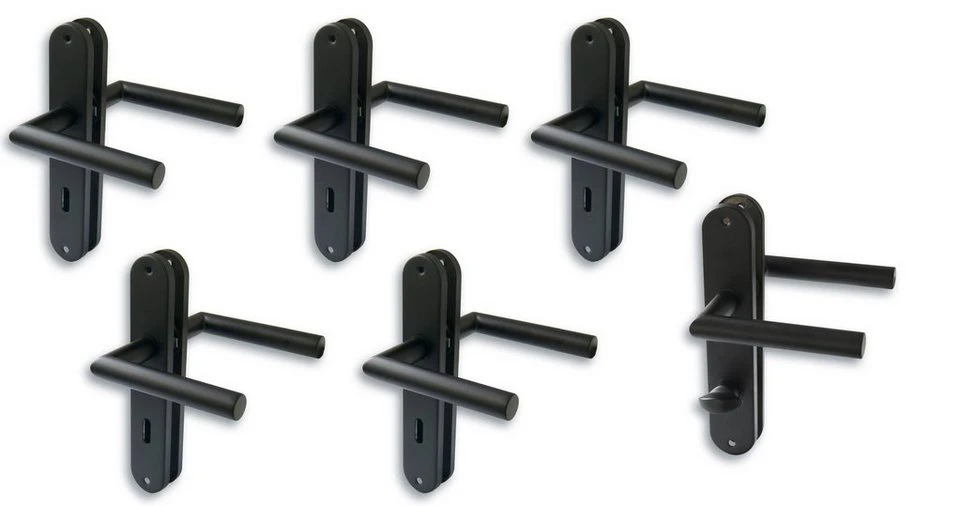 Alpertec Türbeschlag Langschildgarnitur 6er Set ES schwarz für 5 Zimmertüren 1 Bad-WC-Tür Edelstahl
