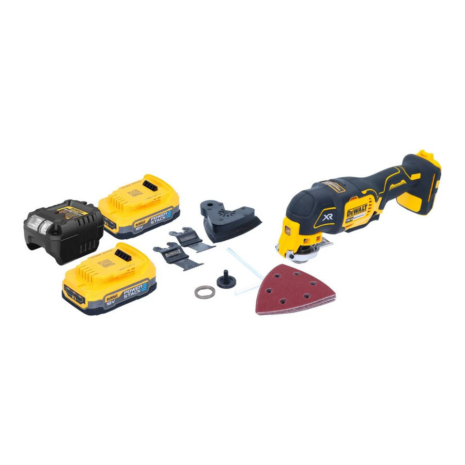 DeWalt Akku-Multifunktionswerkzeug DCS 355 E2 18 V Brushless 2x Powerstack 1,7 Ah Ladegerät Zubehör