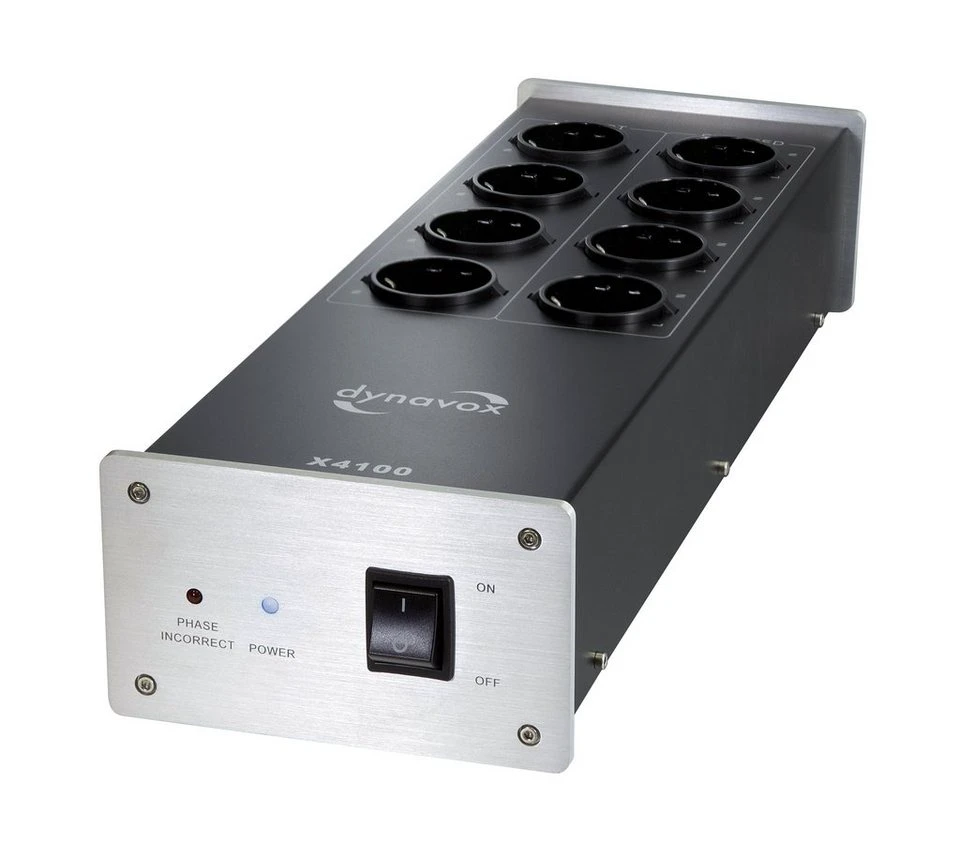 Dynavox X4100 Netzfilter-Steckdosenleiste 8-fach 1,50 m HiFi 4 gefilterte Steckplätze Phasen-LED Metallgehäuse