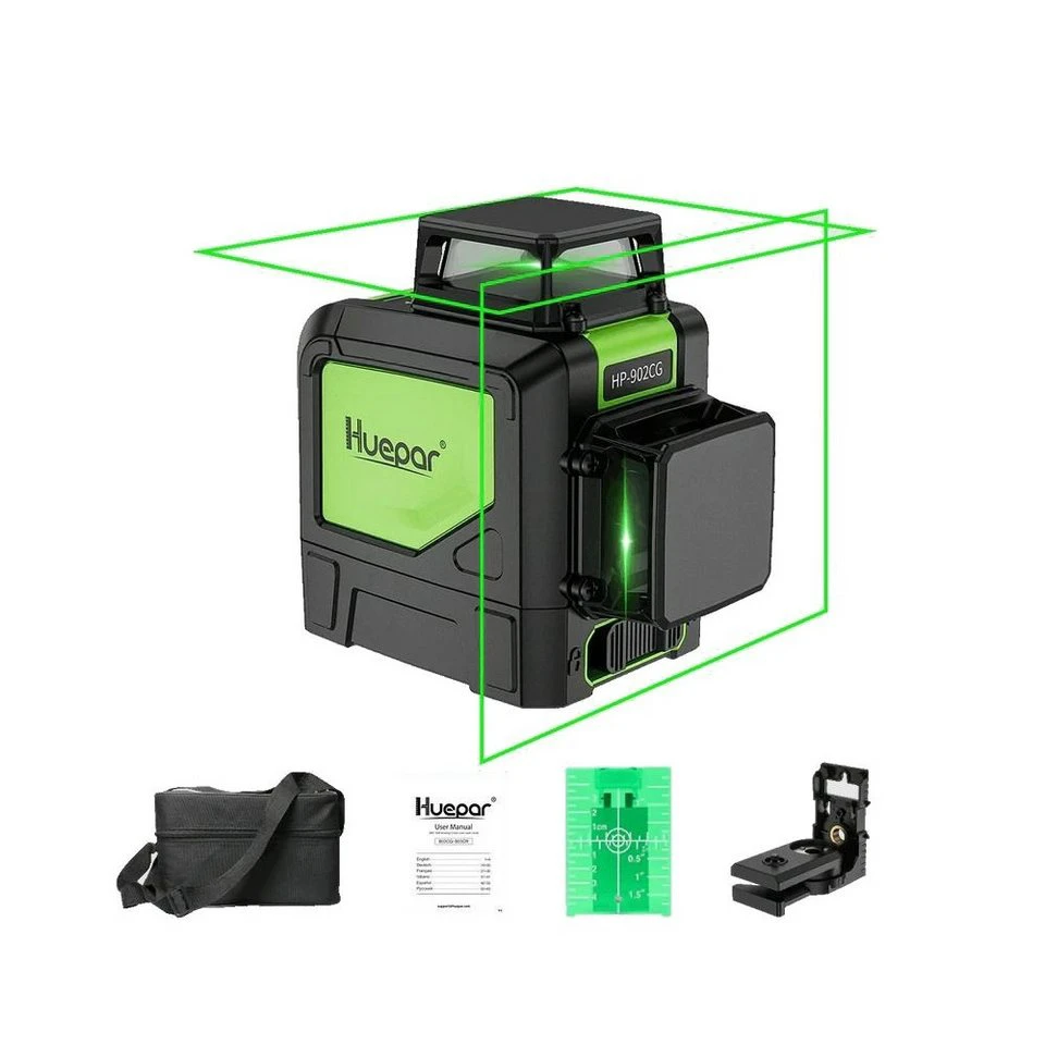 Huepar Kreuzlinienlaser 902CG grüner Laser 2 x 360° IP54