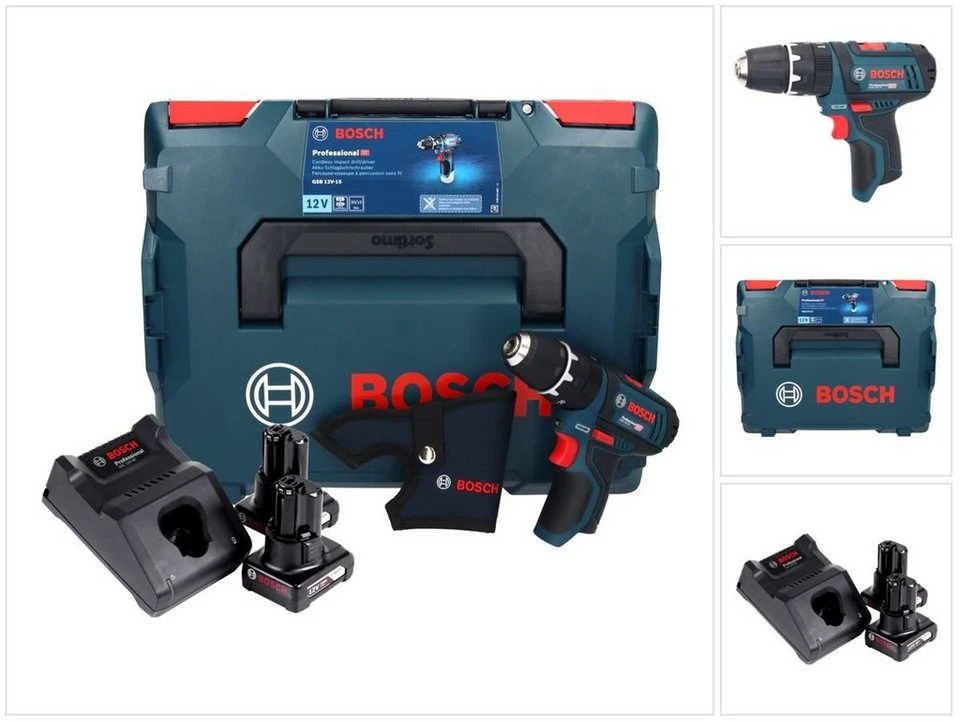 Bosch Professional GSB 12V-15 Professional Akku Schlagbohrschrauber 12 V 30 Nm 2x Akku