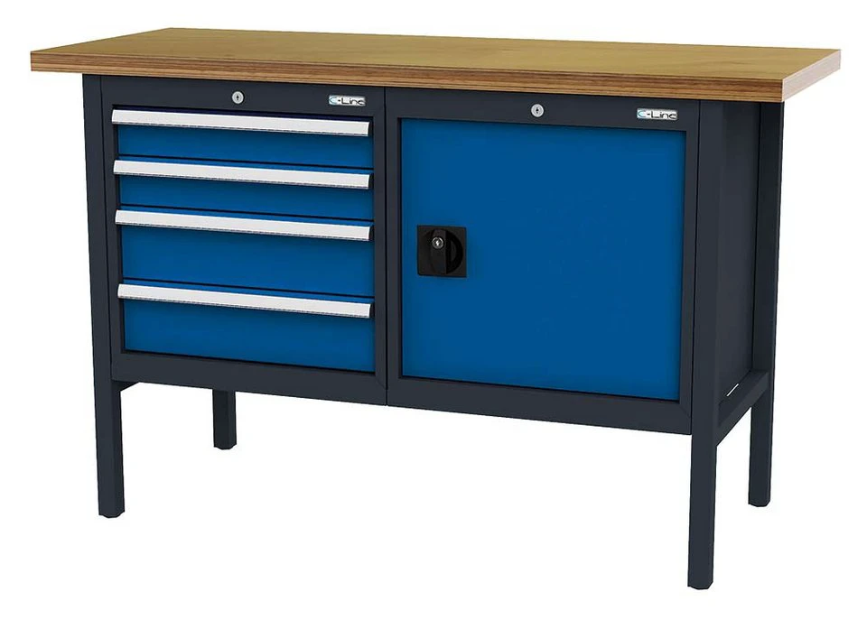 Simplaflex Kastenwerkbank 4 Schubladen 1 Türe Buche Multiplex 1500x600x960 mm