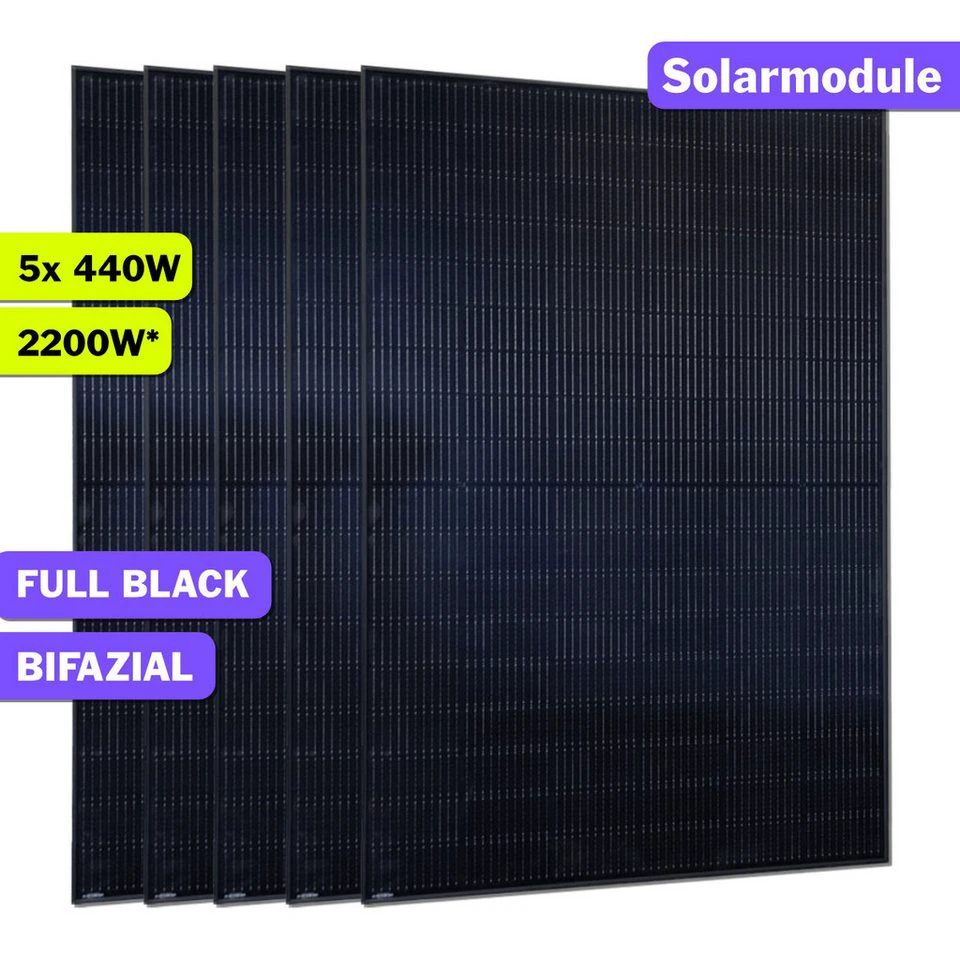 JA SOLAR Solarmodul 5x 440W Glas-Glas bifazial Full Black JAM54D41-440W/LB