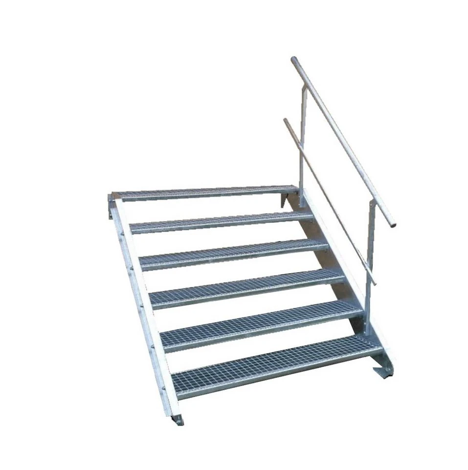 SRM Design Außentreppe 6 Stufen Stahltreppe einseitiges Geländer 110 cm Geschosshöhe 90-120 cm