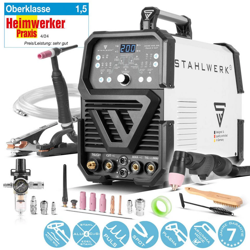 STAHLWERK Inverterschweißgerät AC/DC WIG 200 Puls D CUT 4-in-1 10 - 200 A