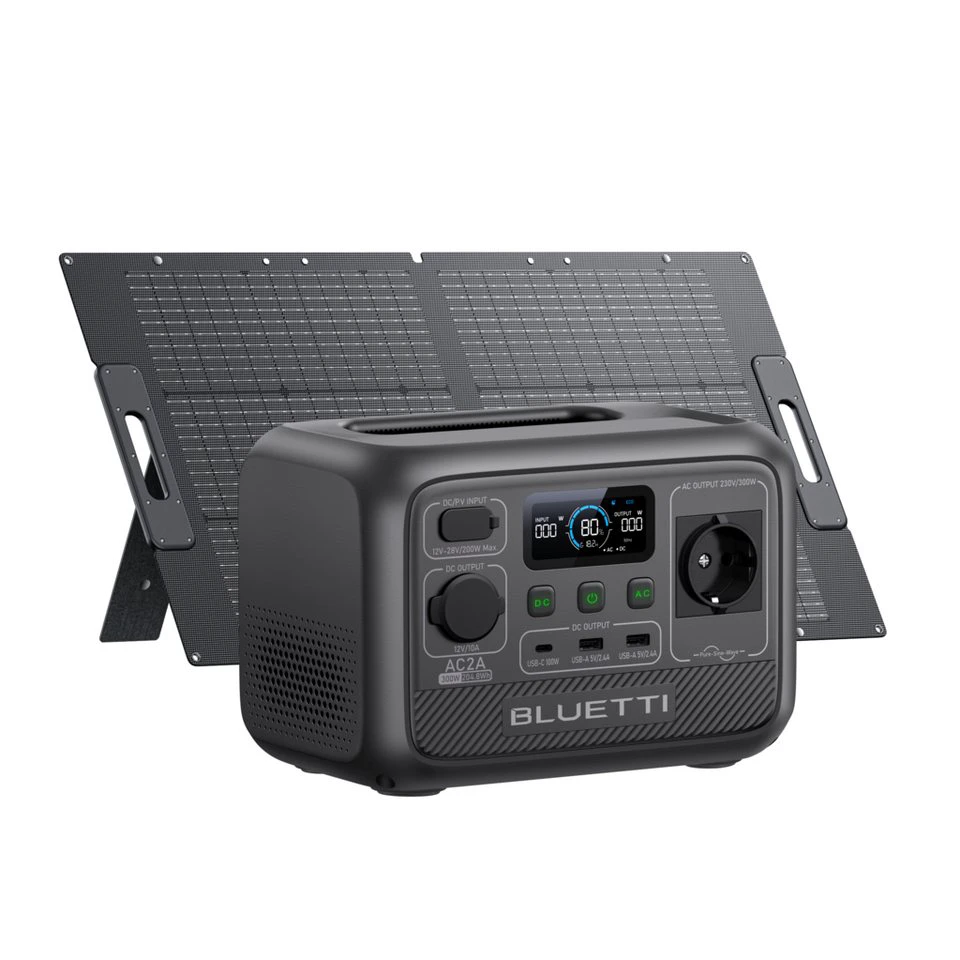 BLUETTI AC2A Power Station 204Wh 300W mit PV100D Solarpanel 100W LiFePO4