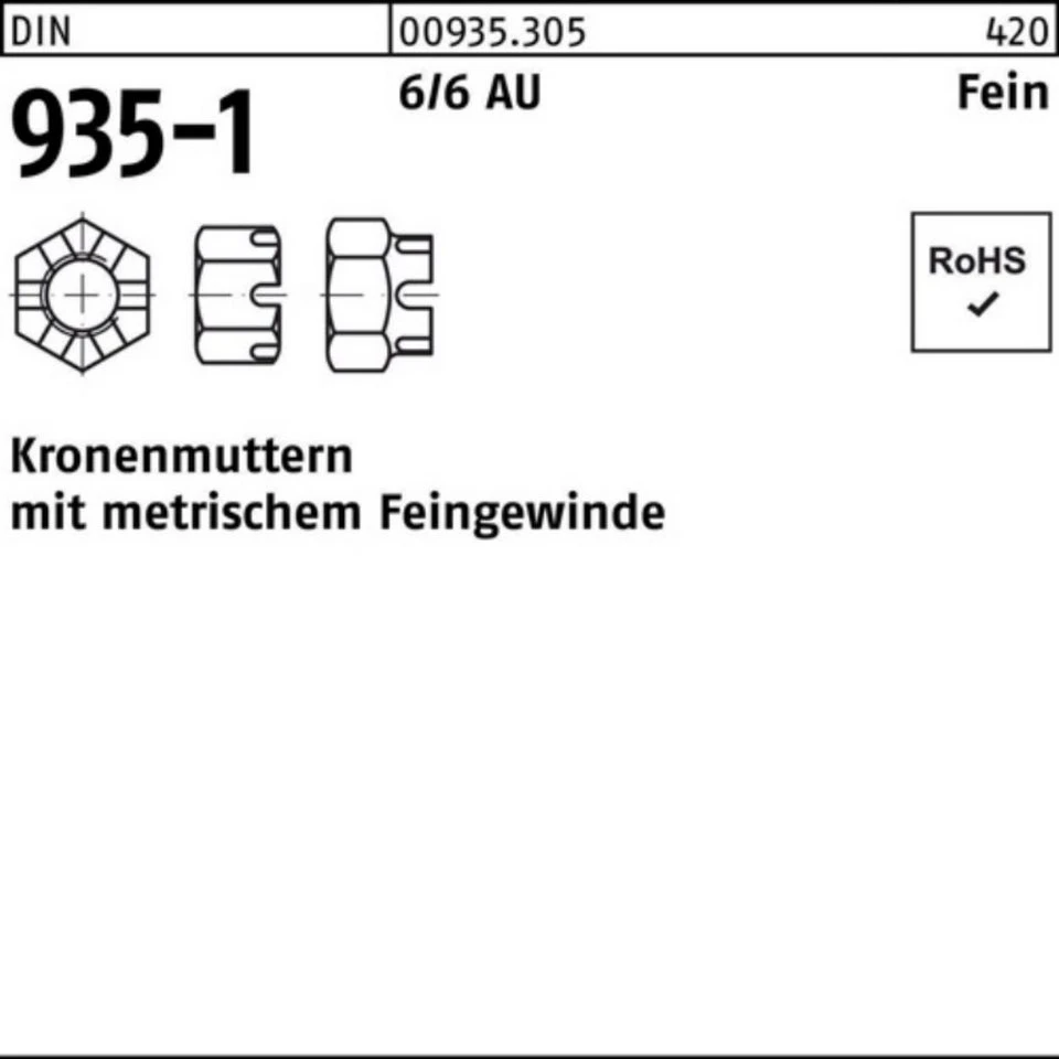 Reyher Kronenmutter 009353050400150 DIN 935-1 M 40 x 1,5 6 Fein 10 Stück