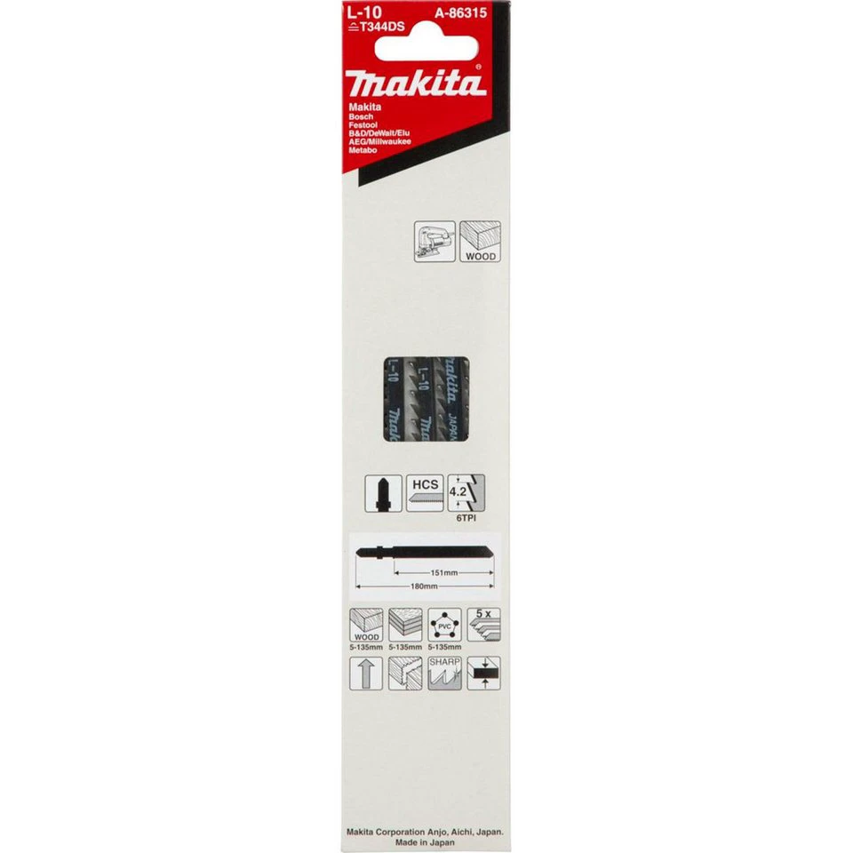 Makita Stichsägeblatt L-10 A-86315 extra lang für Holz und Kunststoff