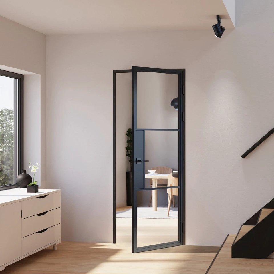 inova wohnen Zimmertür Glastür Stahlrahmen Klarglas Komplett Set schwarz Loftstyle
