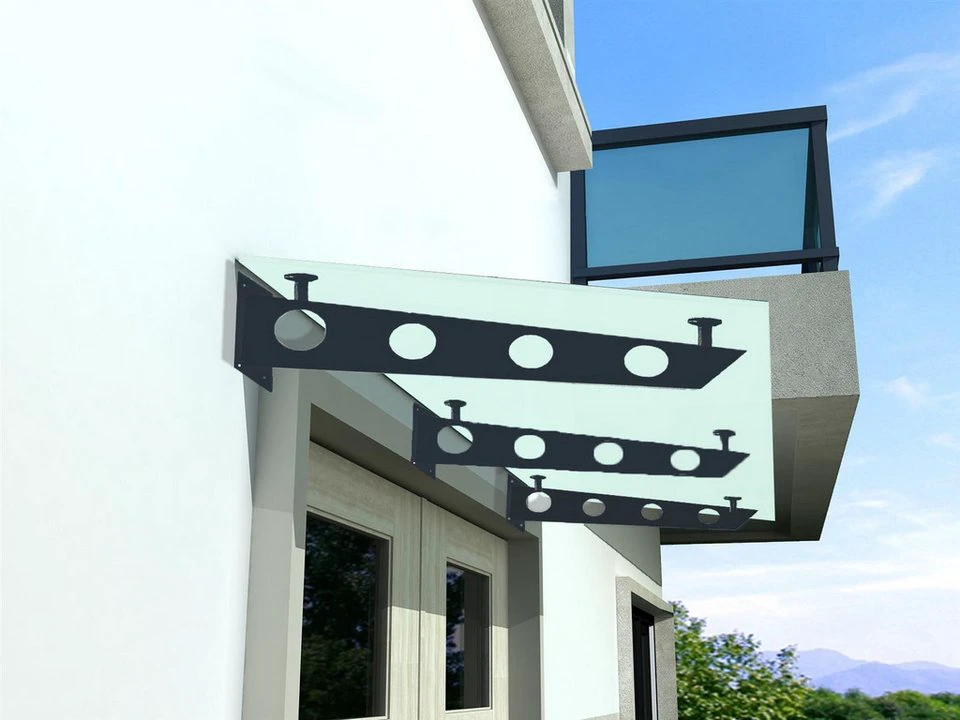 BuyLando.Shop Vordach Glaswerk Westfalen- (3S) 250x90 cm Milchglas mit Halter RAL7016