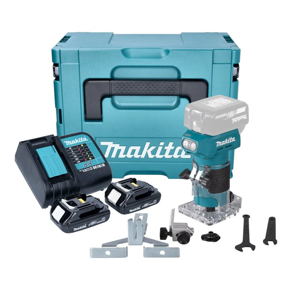 Makita DRT 52 Akku-Kantenfräse 18 V 6 mm Brushless 2x 1,5 Ah Ladegerät Makpac