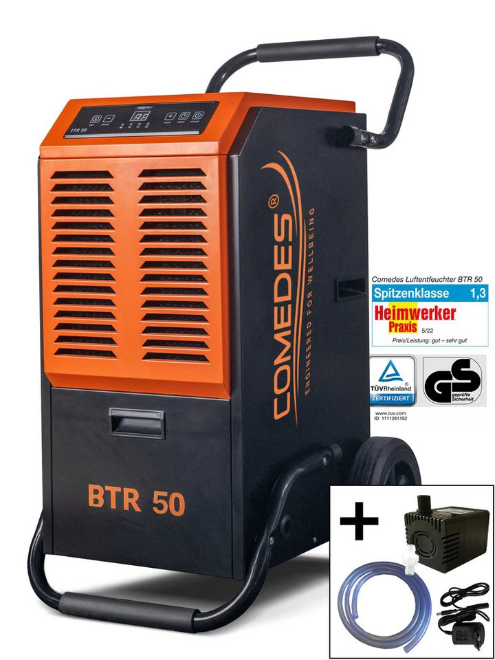 Comedes BTR 50 Luftentfeuchter Bautrockner 51 l/Tag mit Pumpenset 5,5 l Wassertank