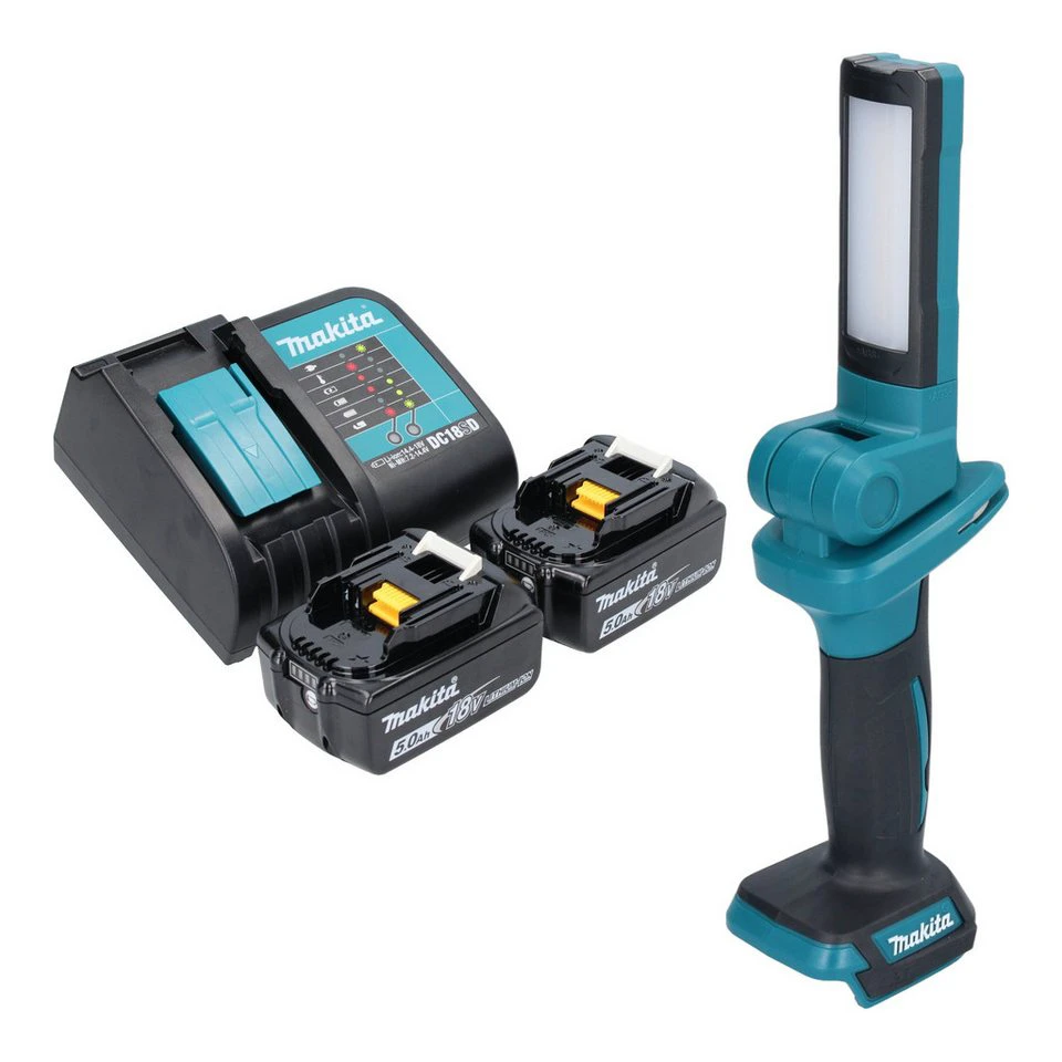 Makita Baustrahler DML 816 18 V 100-500 lm LED mit 2x Akku 5,0 Ah Ladegerät