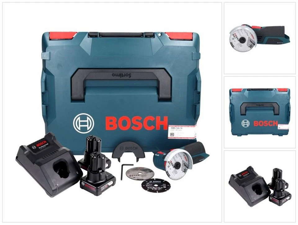 Bosch Professional GWS 12V-76 Akku Winkelschleifer 12 V 76 mm Brushless 2 Akkus