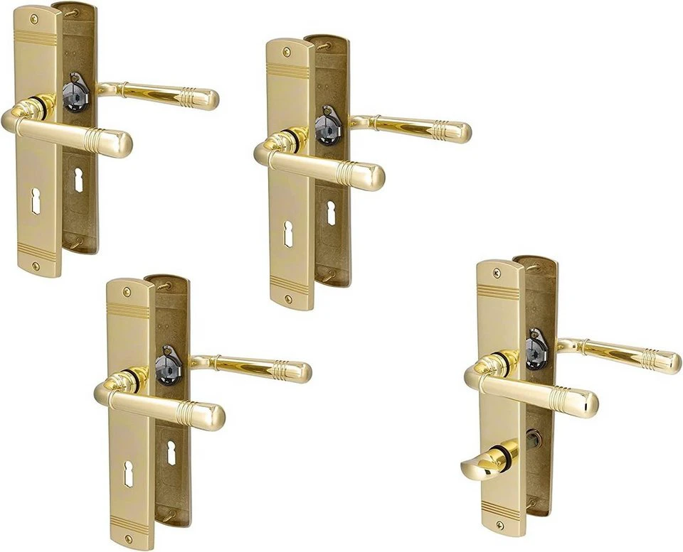 Alpertec Türbeschlag 4er Set Messing poliert für 3 Zimmertüren und 1 Bad/WC-Tür
