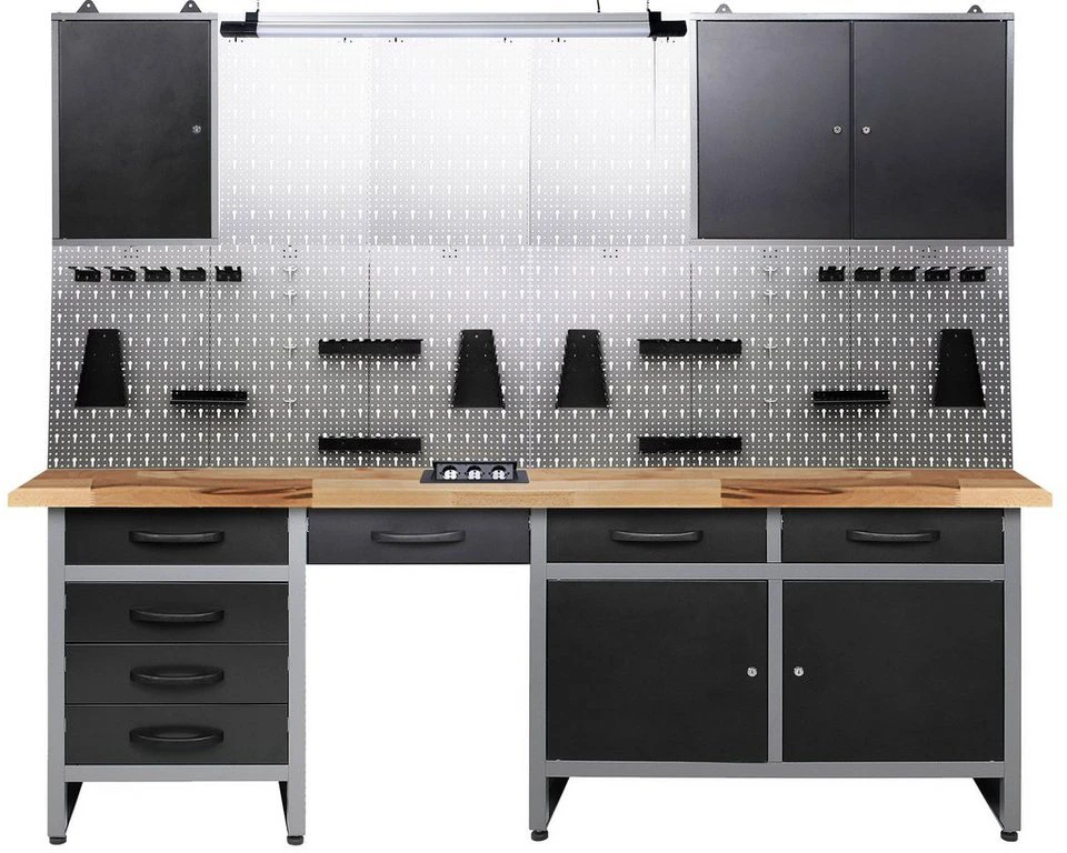 ONDIS24 Werkstatt-Set 240 cm Komplettset mit LED Bluetooth Lautsprechern