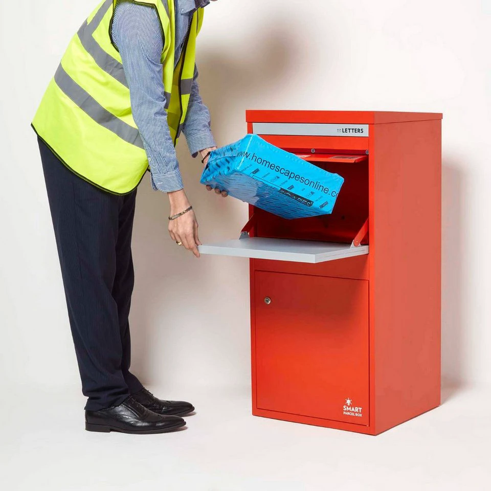 Smart Parcel Box Paketbriefkasten extra groß rot mit Entnahme hinten und vorne