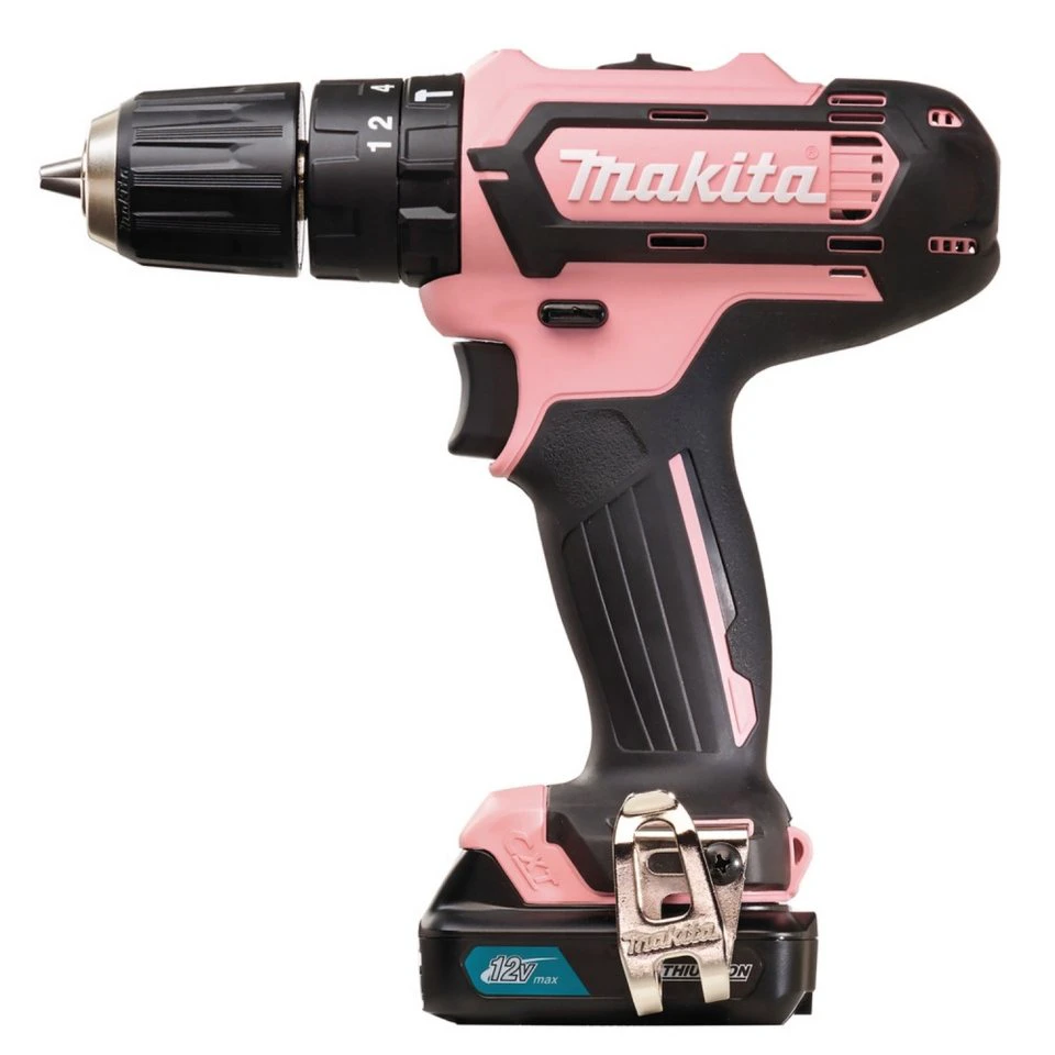 Makita HP333DSAP1 Akku-Schlagbohrschrauber 12V MAX Pink mit 2,0 Ah Akku und Koffer