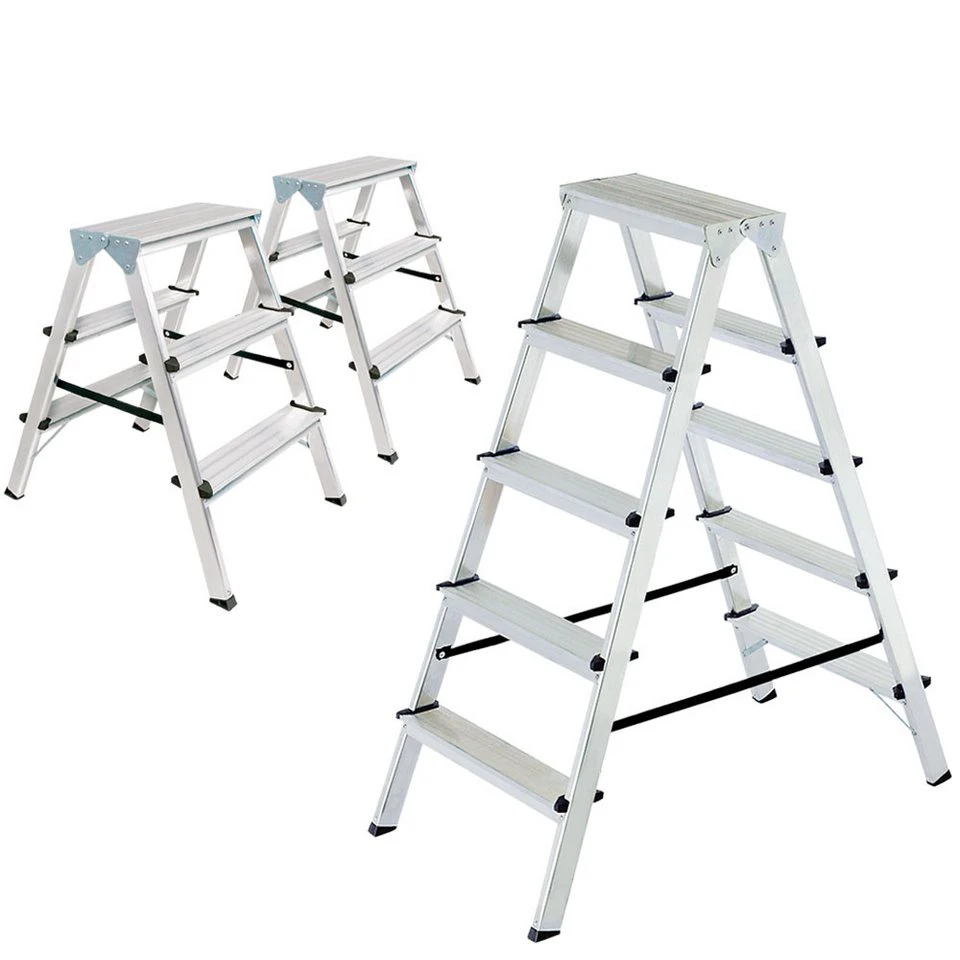 BRB-Lagertechnik Doppelleiter Spar-Set 2x3 Stufen 1x5 Stufen aus Alu