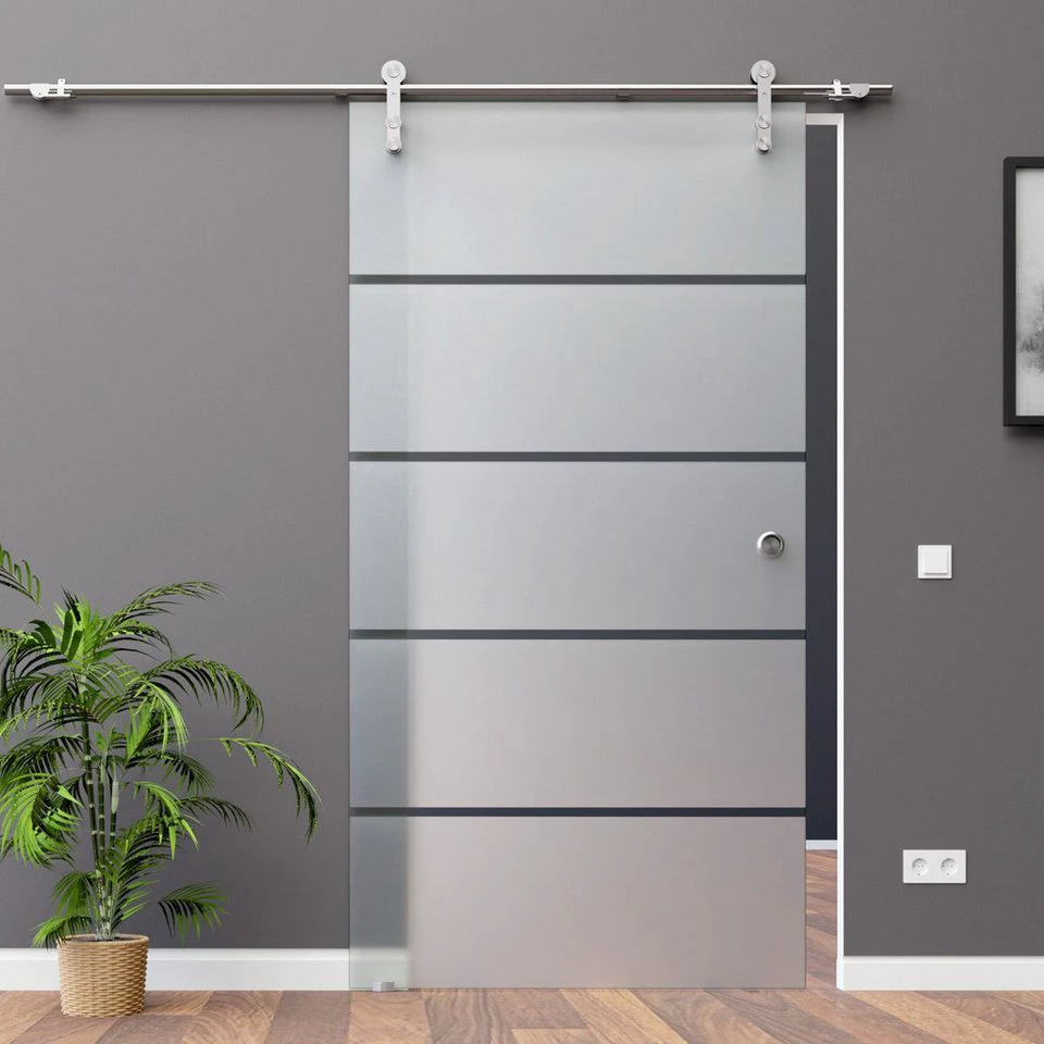 AMOD Glasschiebetür P1-SSOE Edelstahl Komplett Set Griffmuschel SoftStop