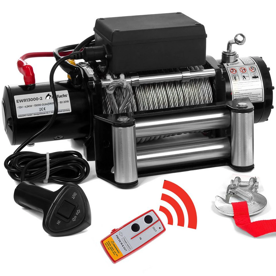 Rotfuchs Seilwinde 12V Funkfernbedienung 5909 kg Zugkraft 6 PS