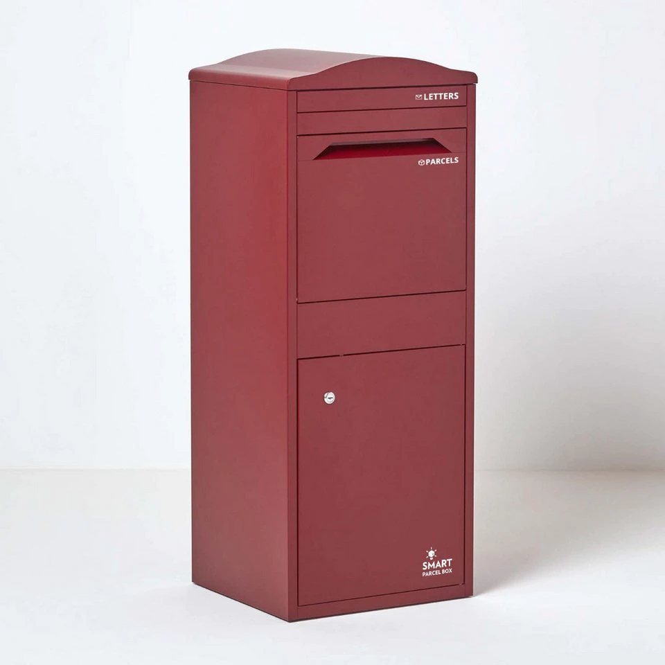 Smart Parcel Box Paketbriefkasten extra groß mit gebogenem Dach Entnahme vorne bordeaux