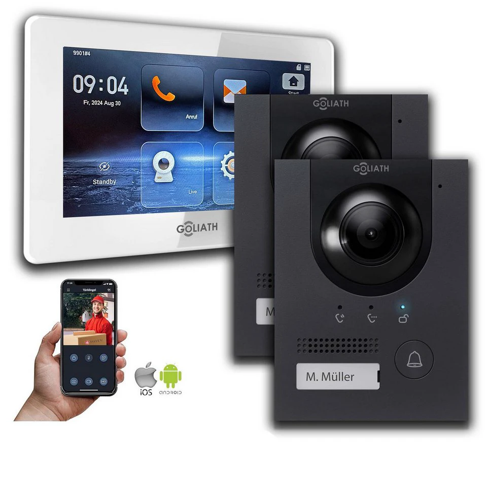 Goliath Video-Türsprechanlage IP 2-Draht BUS Anthrazit 7 Zoll Monitor 2 Megapixel
