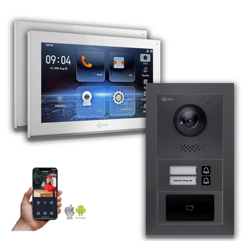 Goliath Video-Türsprechanlage GL-IPH210A IP 10 Zoll 2 Familienhaus RFID Anthrazit