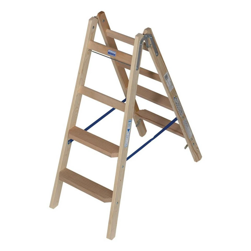 KRAUSE Doppelleiter STABILO 2x 4 Stufen mit Eimerhaken aus Holz