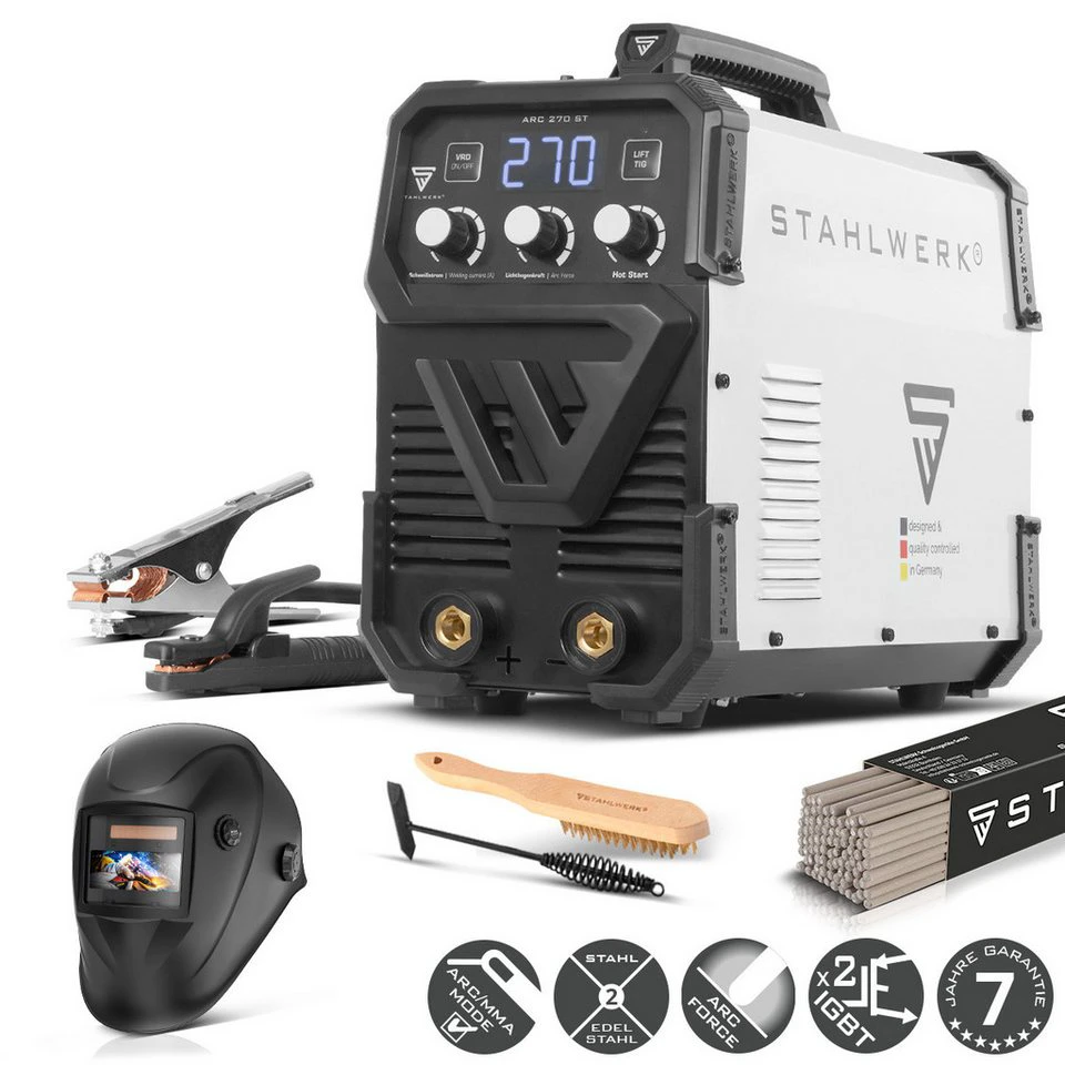 STAHLWERK Inverterschweißgerät ARC 270ST IGBT MMA 400 V 30–270 A mit 5-tlg. Vollausstattung