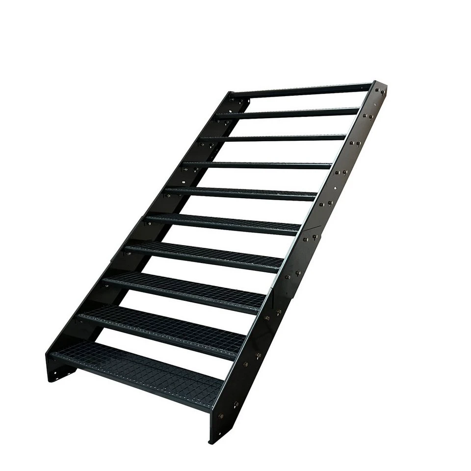 Kaminbau Mierzwa Außentreppe Stahltreppe 10 Stufen Anthrazit Höhe 190 cm mit oder ohne Geländer