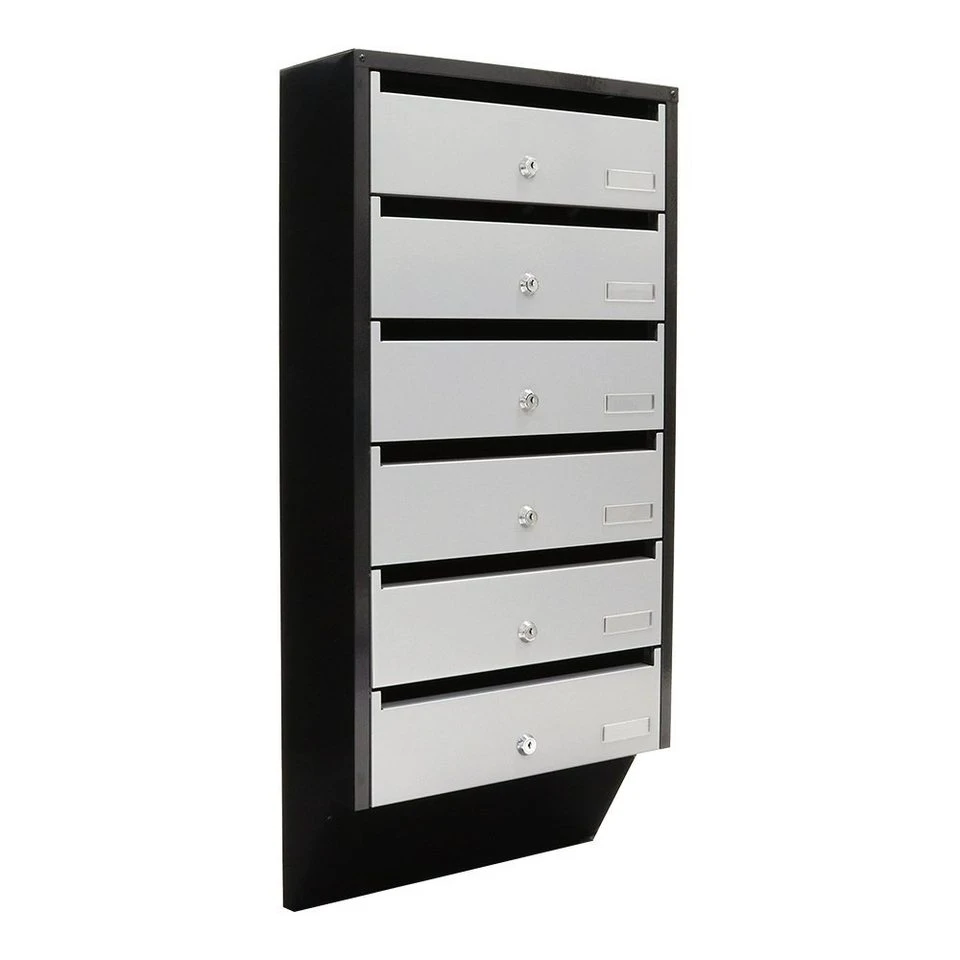 Profirst Briefkastenanlage Quarten 6 silber schwarz für 6 Haushalte