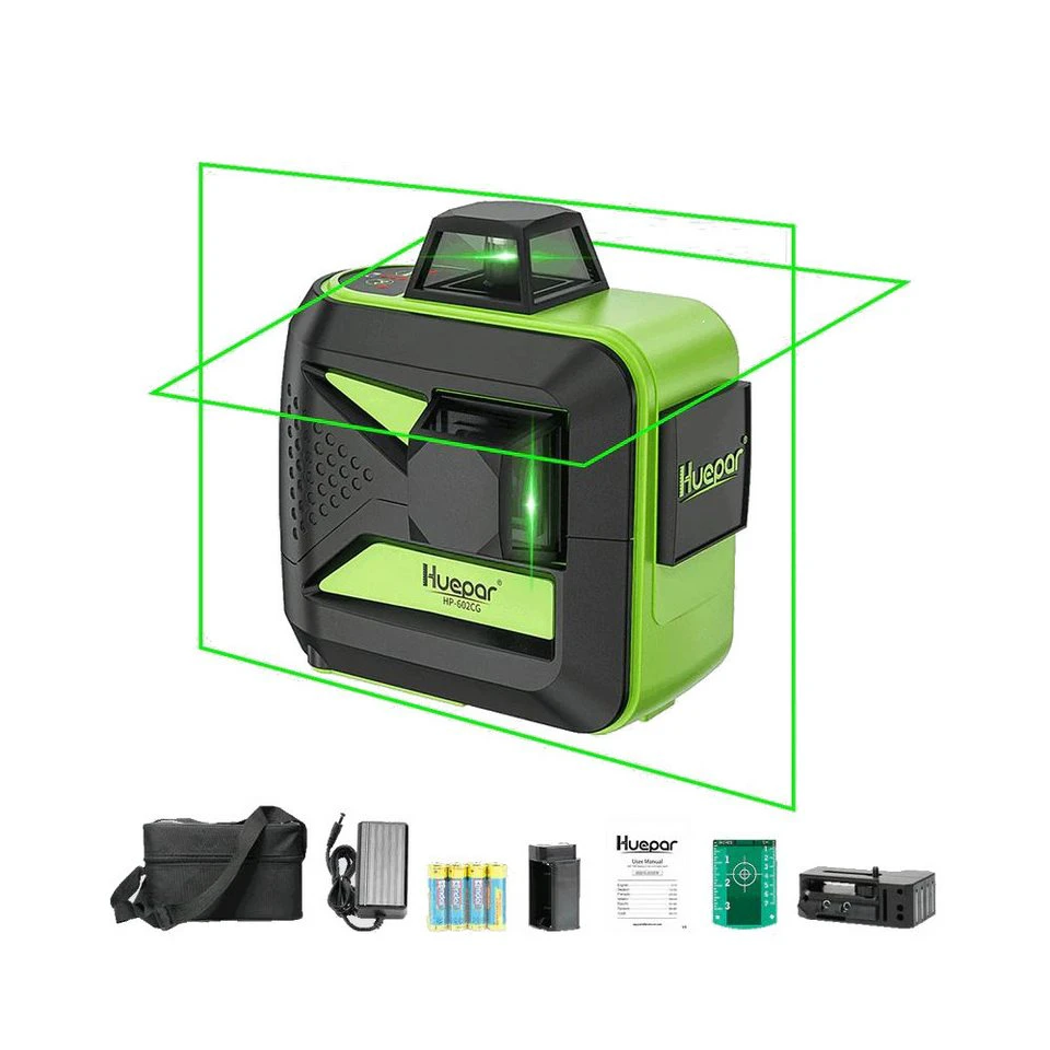 Huepar Kreuzlinienlaser 602CG grüner Laser 2 x 360° mit Akku und Wandhalterung