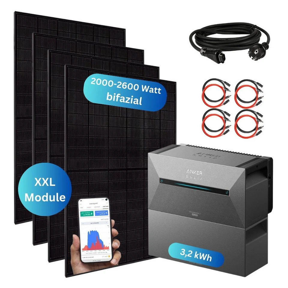 MyVoltaics Balkonkraftwerk Anker Solarbank 2 Pro 2000 Watt 3,2 kWh 4 bifaziale Module