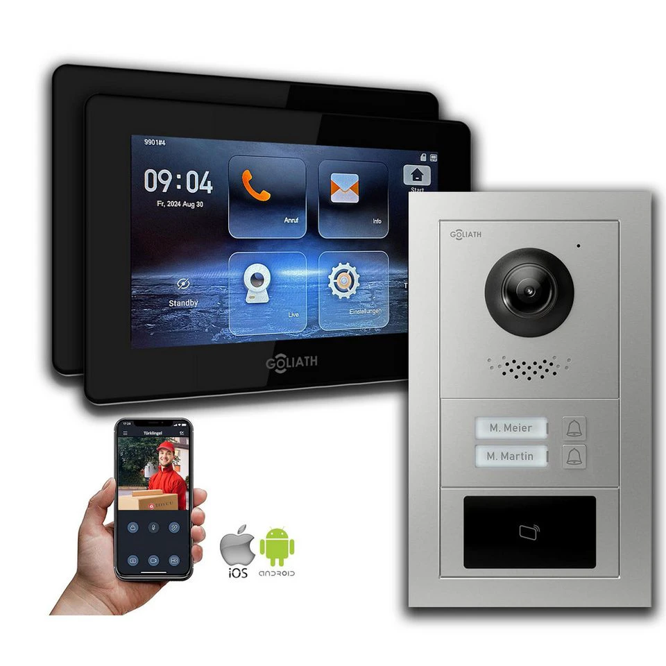 Goliath Intercom Video-Türsprechanlage GL-IPH215 7 Zoll 2 Familienhaus RFID Silber