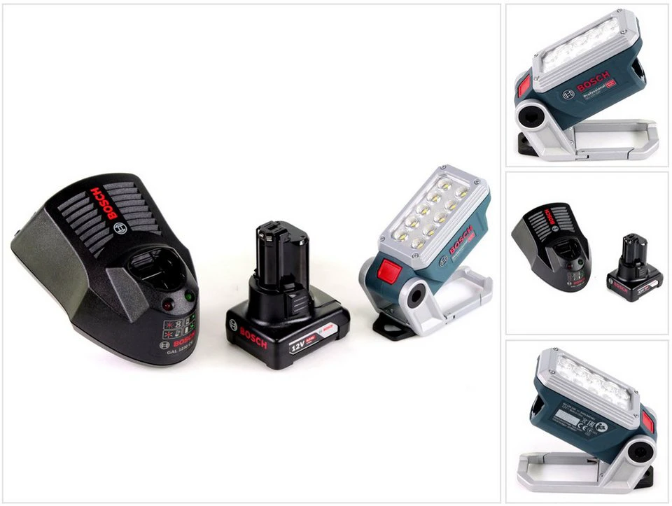 Bosch Professional GLI 12V-330 DeciLED Baustrahler Akku Lampe mit 6,0 Ah Akku und Ladegerät