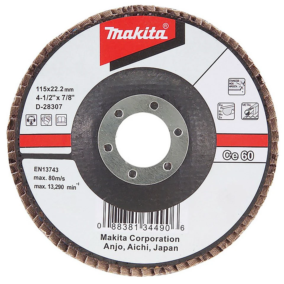 Makita Fächerschleifscheibe D-28298 115 mm Körnung 40 Keramik-Aluminiumoxid Edelstahl Stahl NE-Metalle