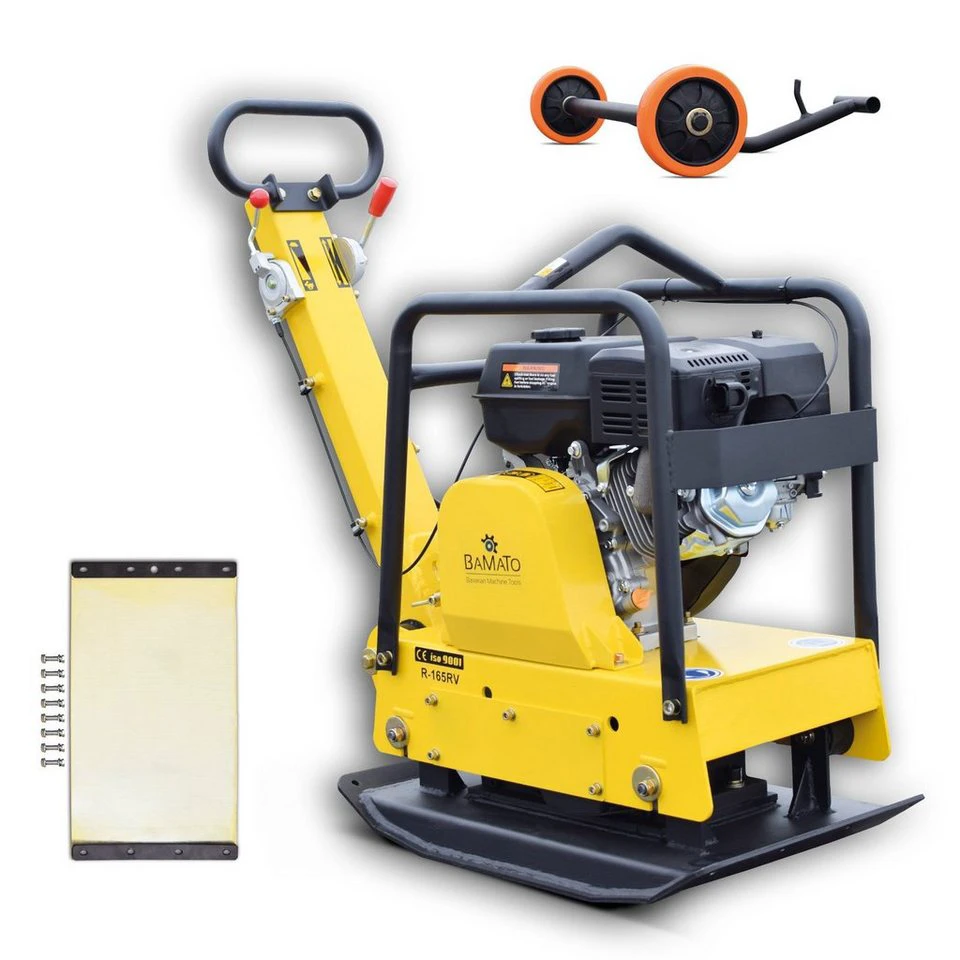 BAMATO Rüttelplatte R-165RV max. 4000 vpm mit Gummimatte und Fahrwerk