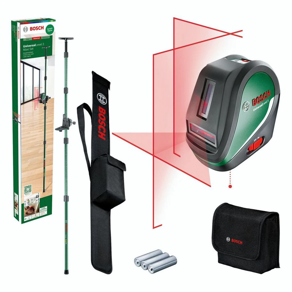 Bosch UniversalLevel 3 Maxi Set Kreuzlinienlaser grüne Laserlinien bis 10 m