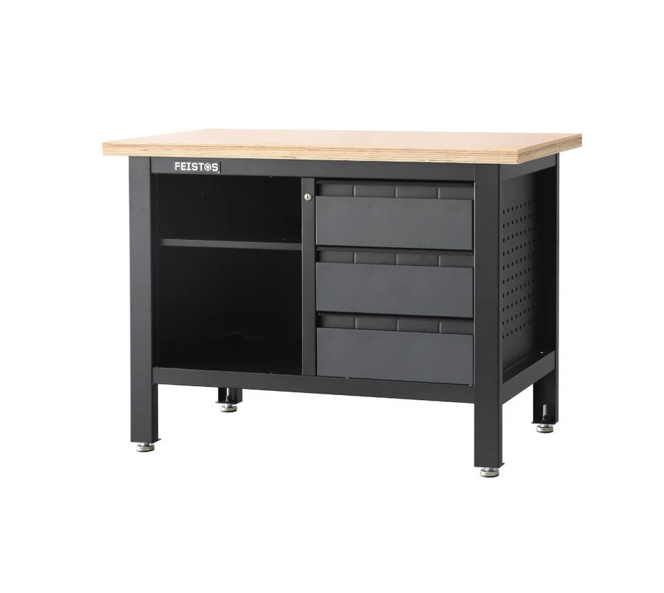 FEISTOS Werkbank Titos 2 1-tlg Anthrazit Schwarz 120x60x87 cm mit Lochwand