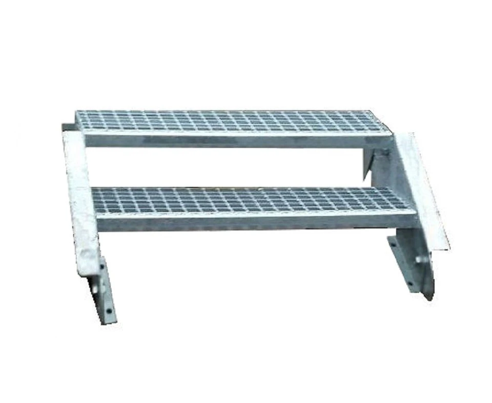 SRM Design Außentreppe 2 Stufen Stahltreppe 60 cm Geschosshöhe 30 - 40 cm verzinkt inkl Zubehör
