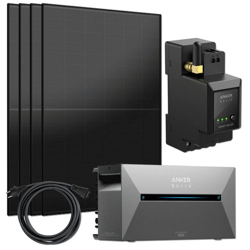 Anker Balkonkraftwerk 1860W Solarbank 2 E1600 Pro AIKO 465W Glas-Glas Fullblack