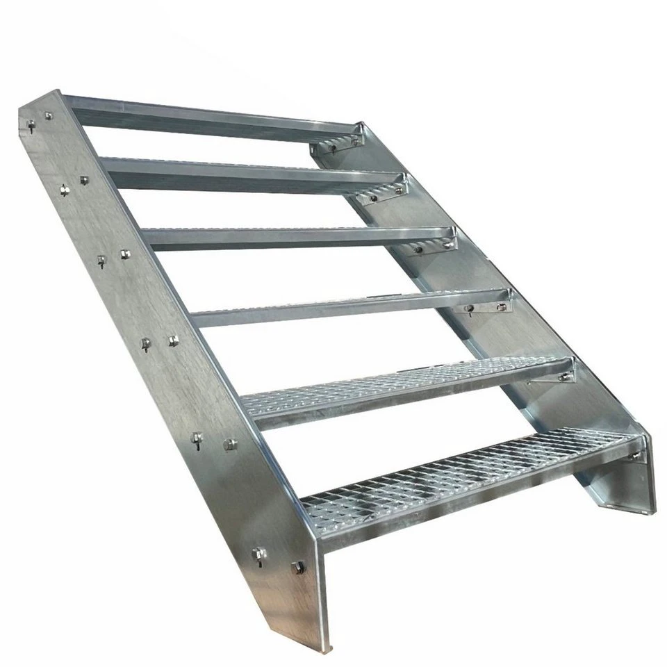 Kaminbau Mierzwa Außentreppe Premium verzinkt 6 Stufen 114 cm Gitterrost DIN 24531