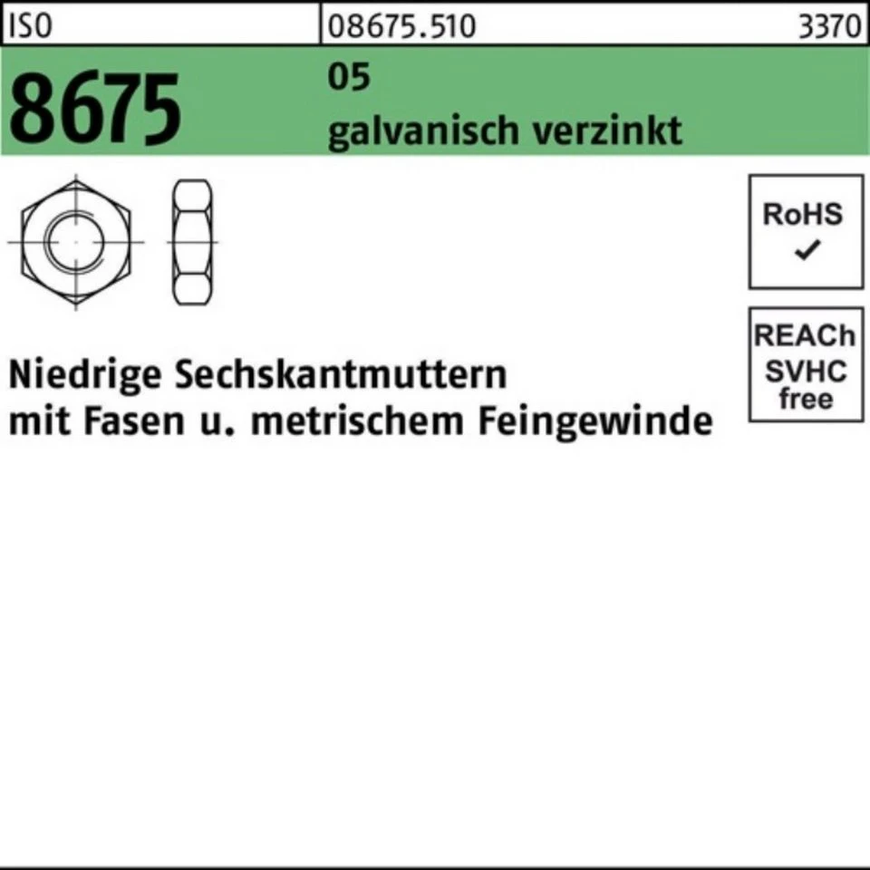 Reyher Sechskantmutter 086755100140150 ISO 8675 M 14 x 1,5 galvanisch verzinkt 100 Stück